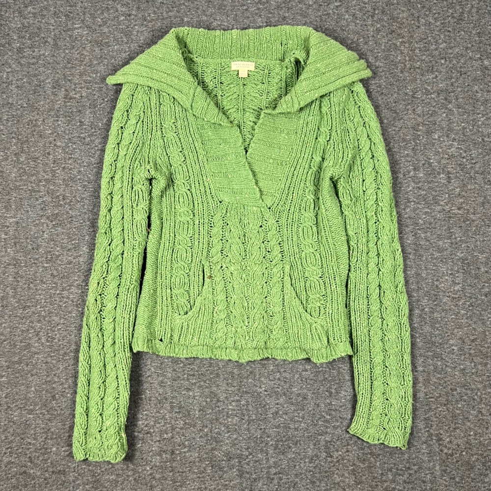 Vintage American Eagle Cable Knit Sweater Women Large Green Wool Preppy Academia